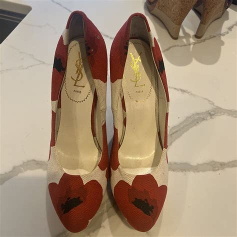 ysl poppy|YSL Poppy Embossed P. Leather Slingback Pumps .